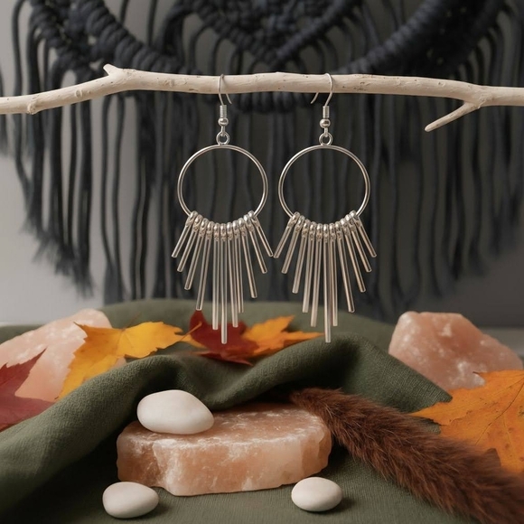 🆕️Silver Spikes Drop Dangle Silver Earrings  Boho Chic Statement Unique Jewelry - Picture 10 of 13